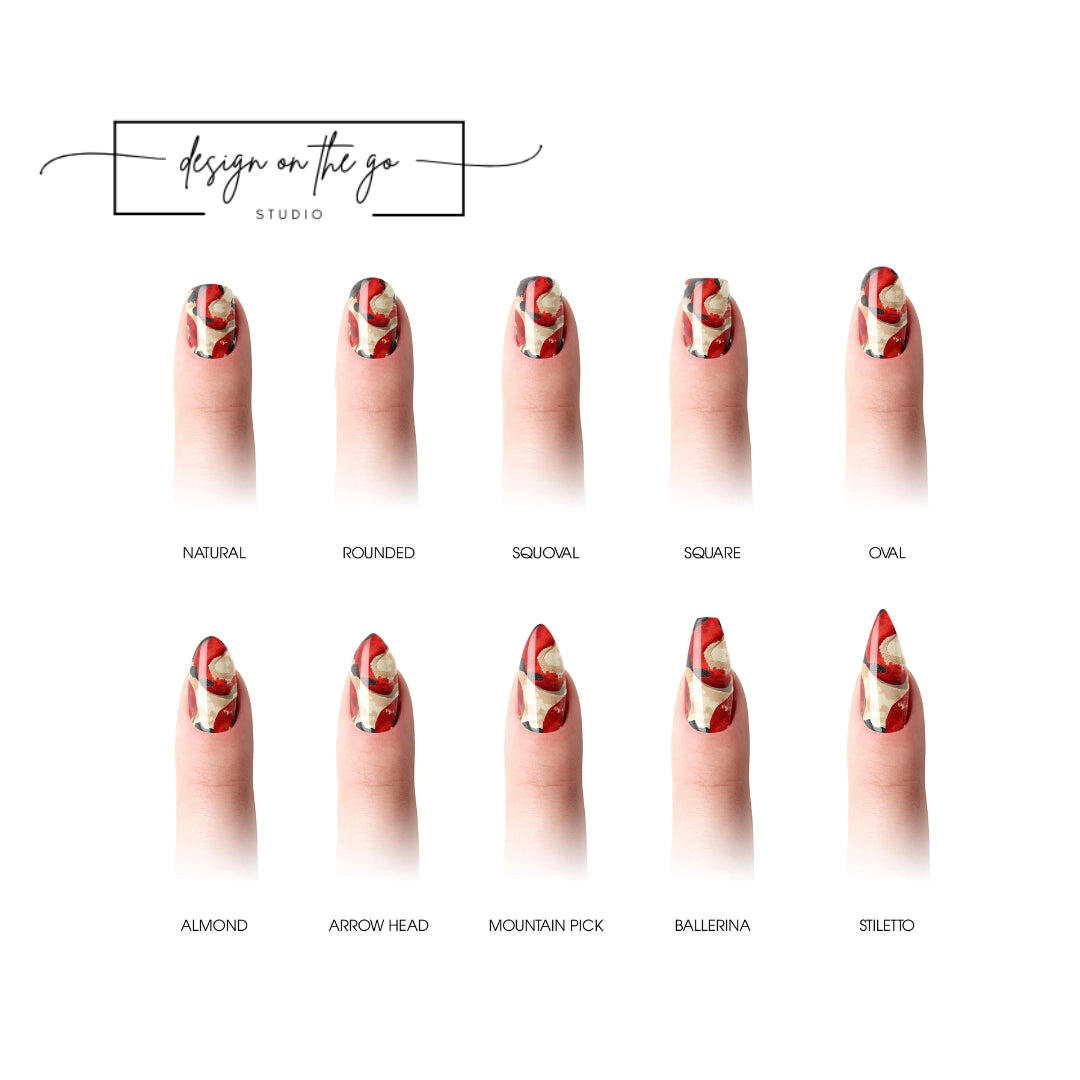 #type_manicure different shapes of manicured nails with nail wraps applied