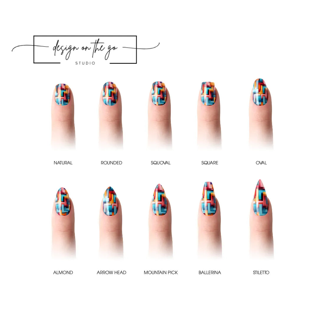 #type_manicure different shapes of manicured nails with nail wraps applied
