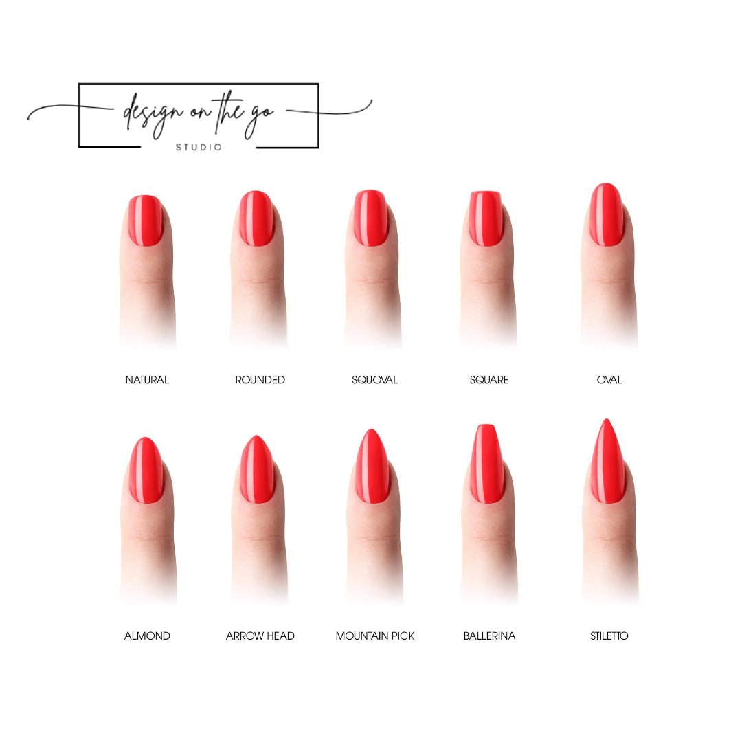#type_manicure different shapes of manicured nails with nail wraps applied