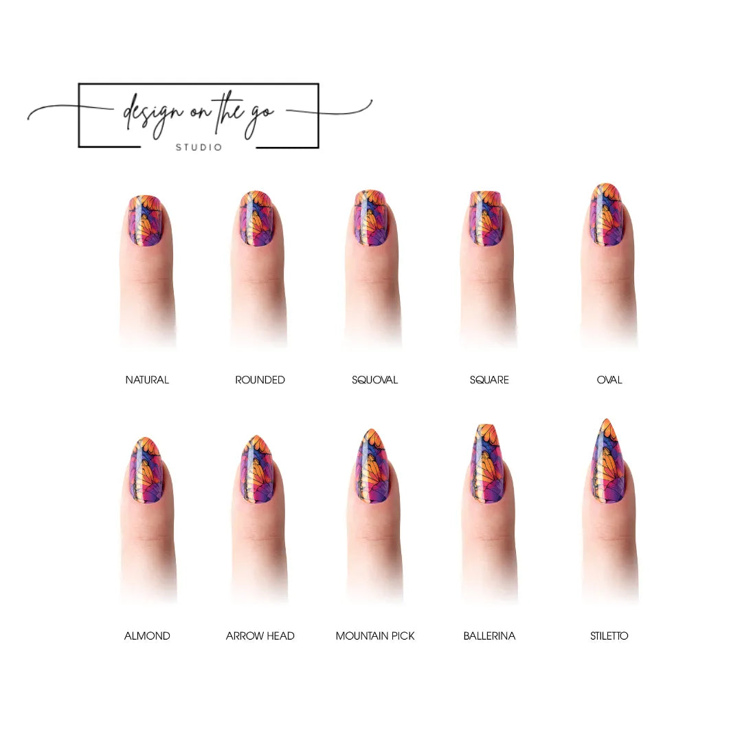 #type_manicure different shapes of manicured nails with nail wraps applied