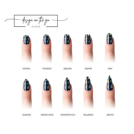 #type_manicure different shapes of manicured nails with nail wraps applied