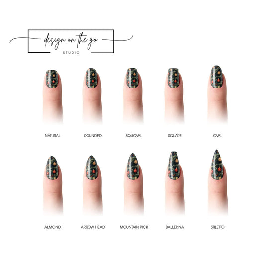 #type_manicure different shapes of manicured nails with nail wraps applied