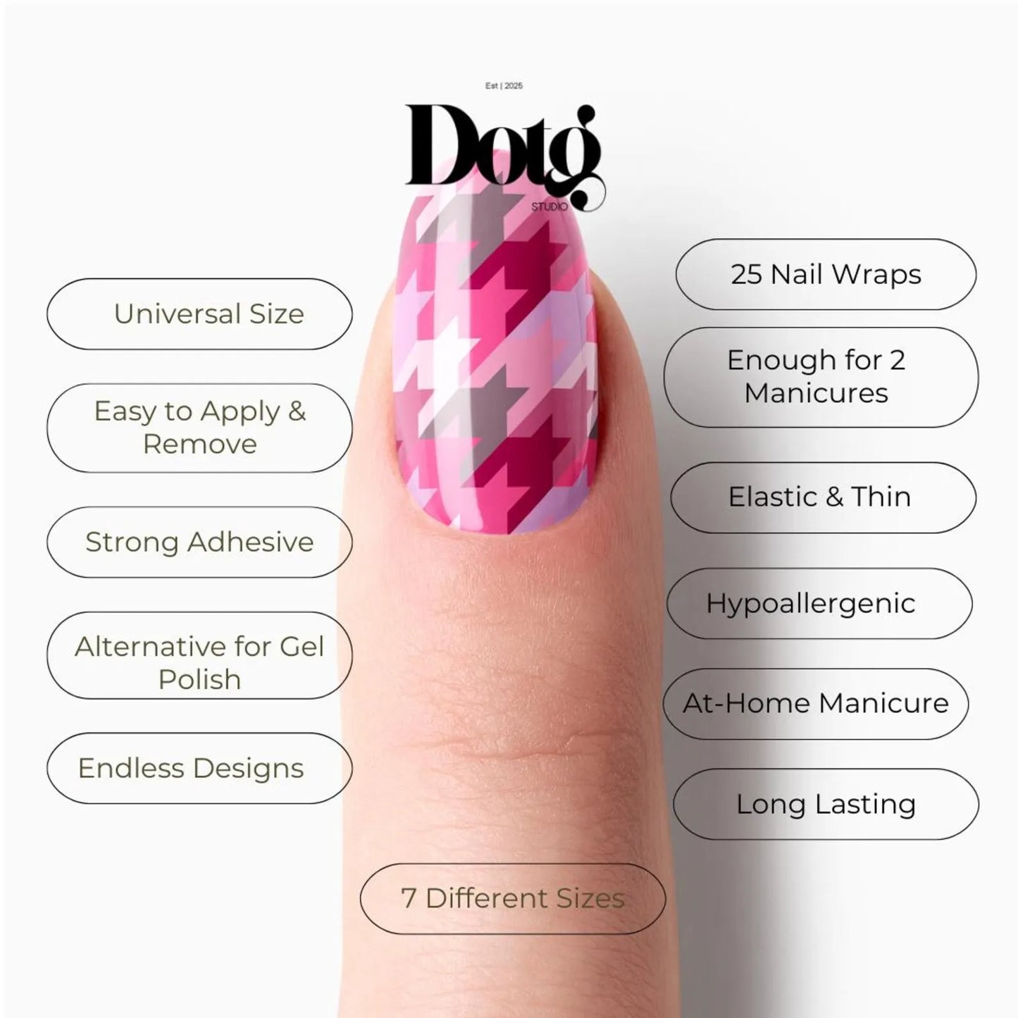 Pink Hounds Tooth Nail Wraps
