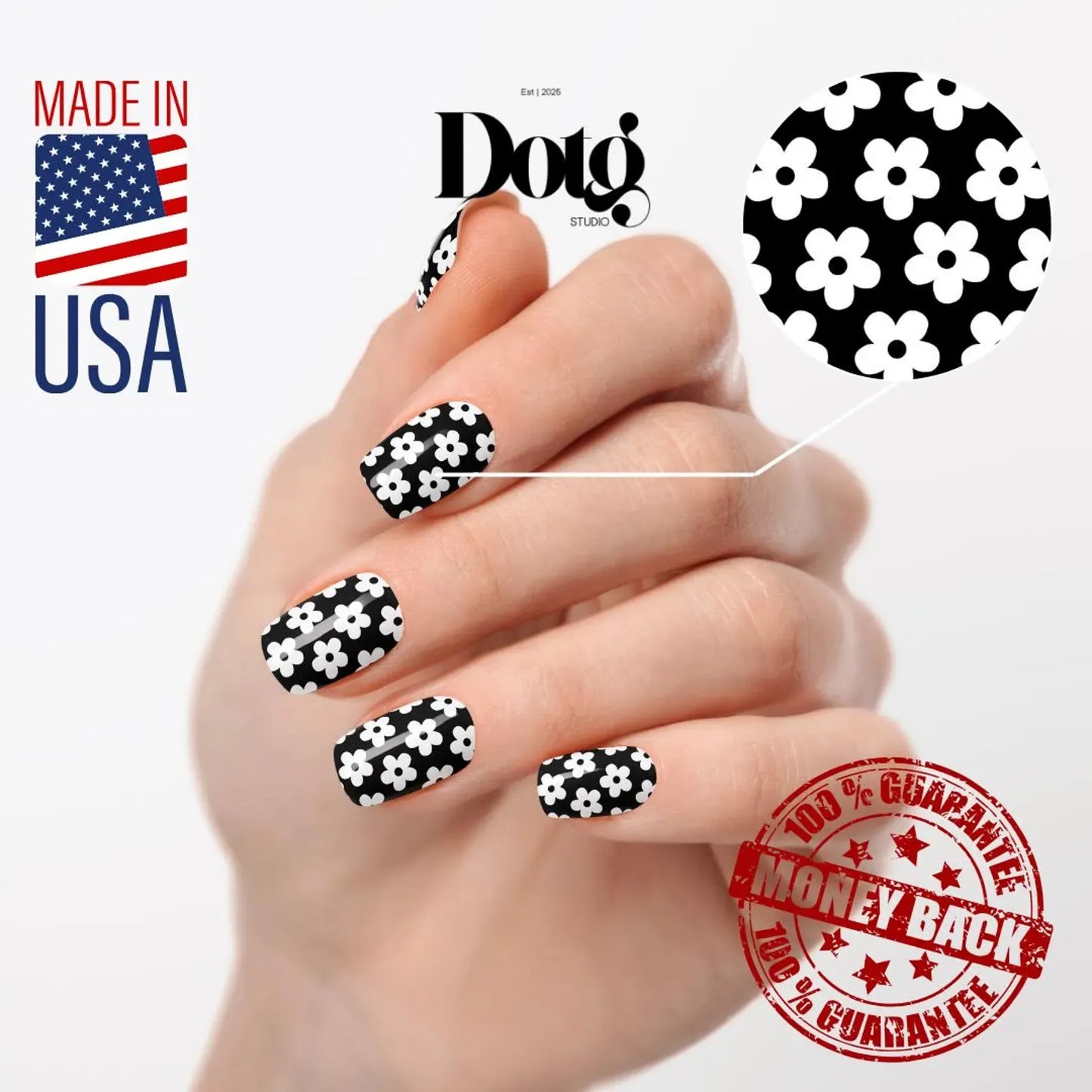 Black & White Daisy Nail Wraps