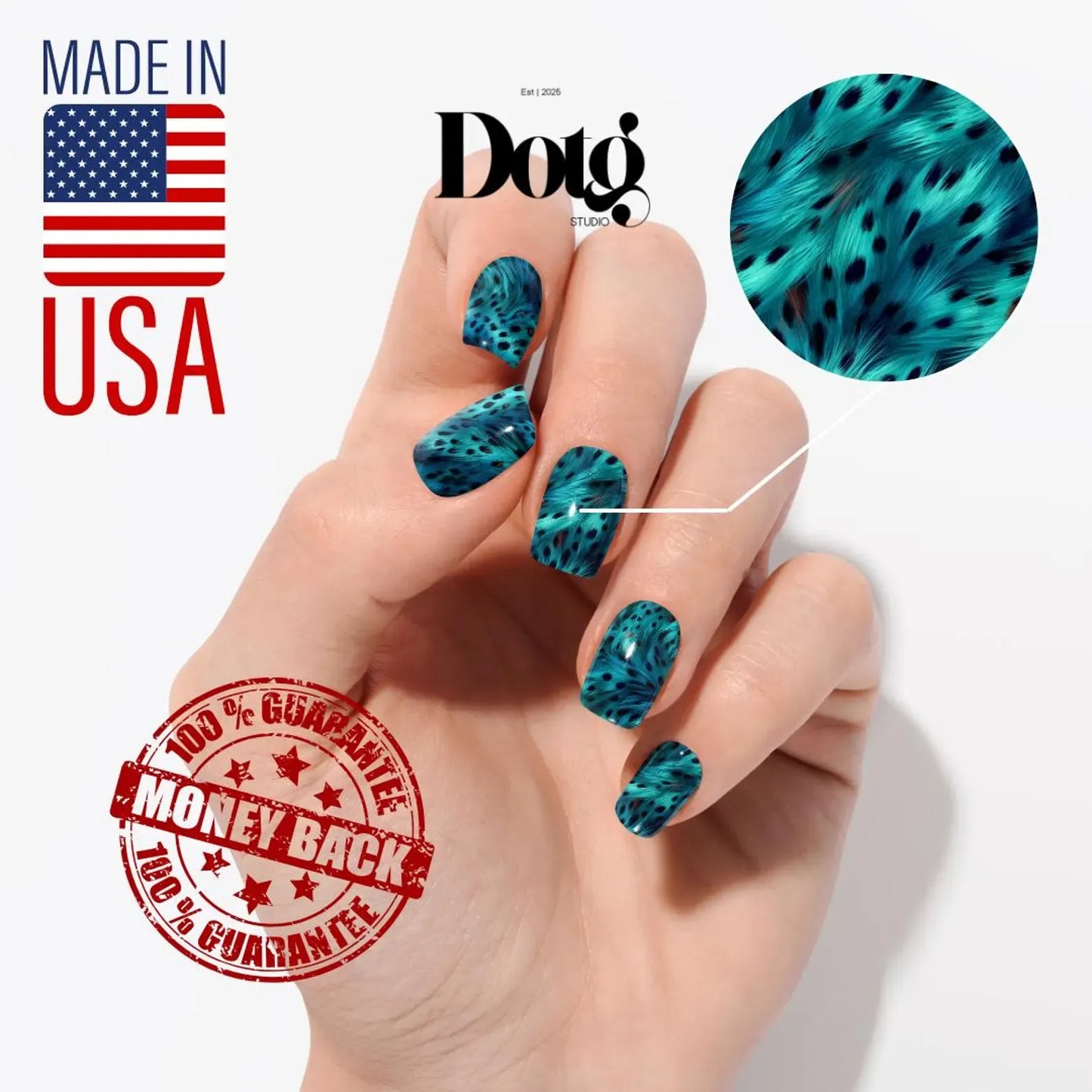 Turquoise Ocelot Silk Nail Wraps