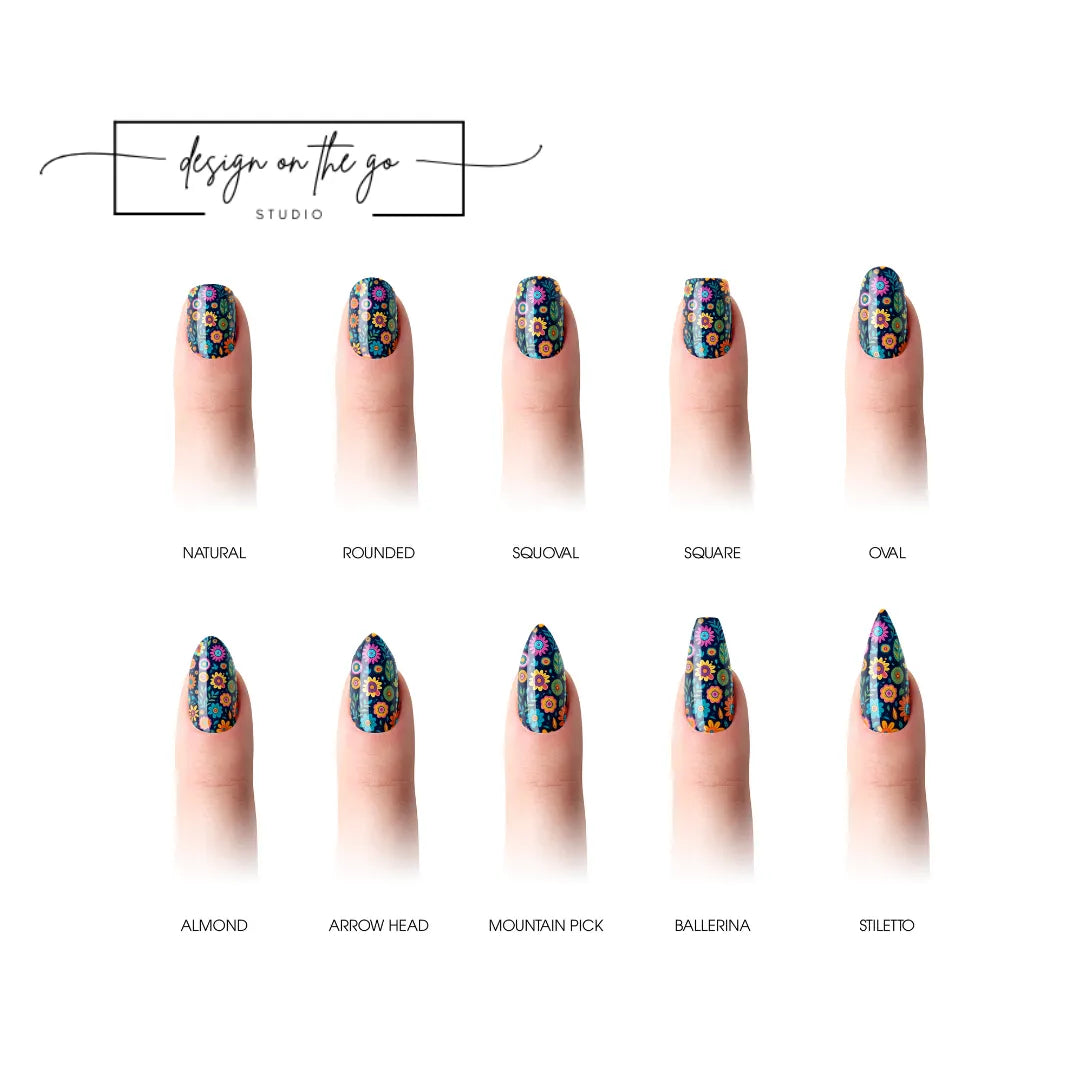 #type_manicure different shapes of manicured nails with nail wraps applied