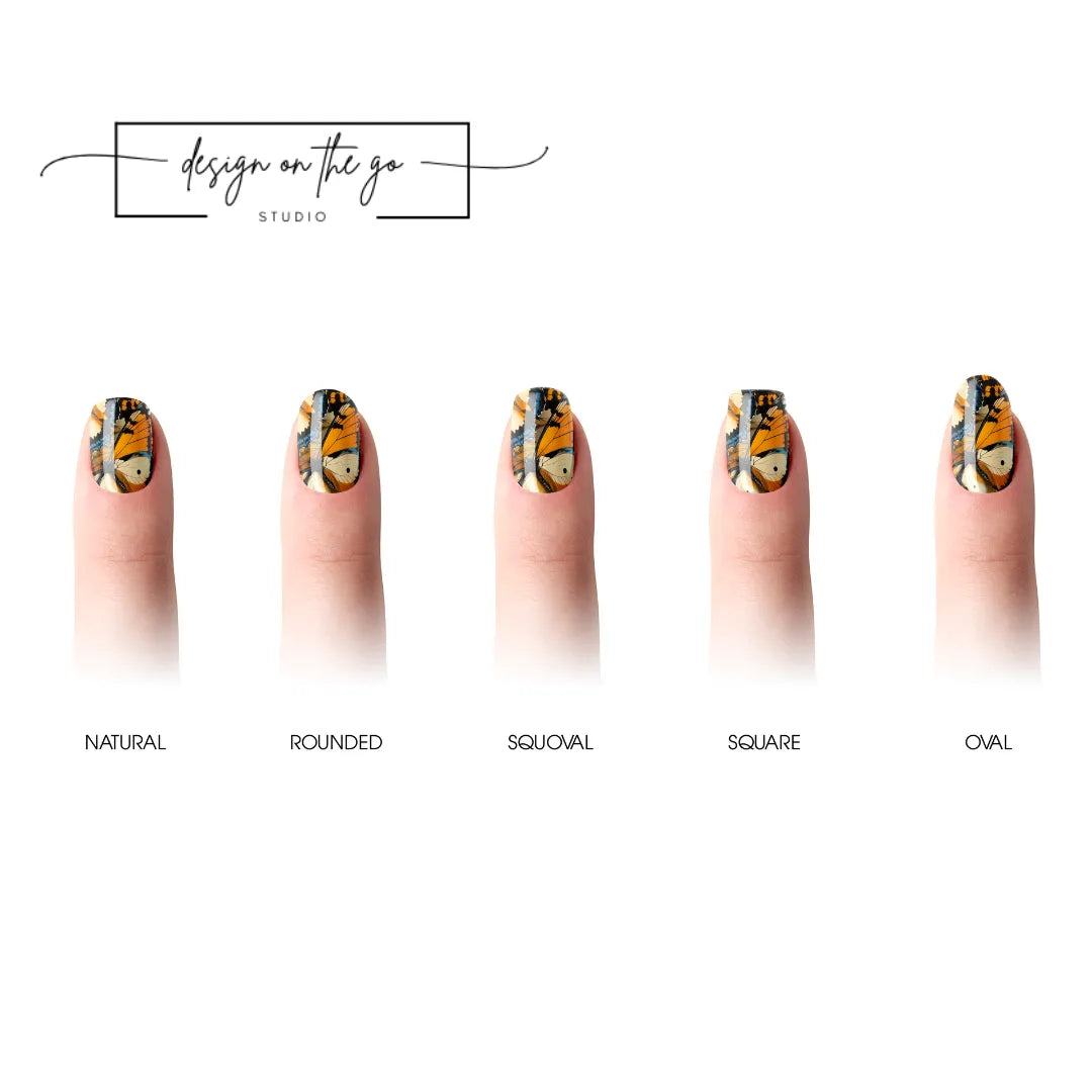 #type_manicure different shapes of manicured nails with nail wraps applied