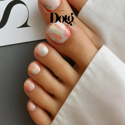 Toe nails with a watercolour design nail wraps