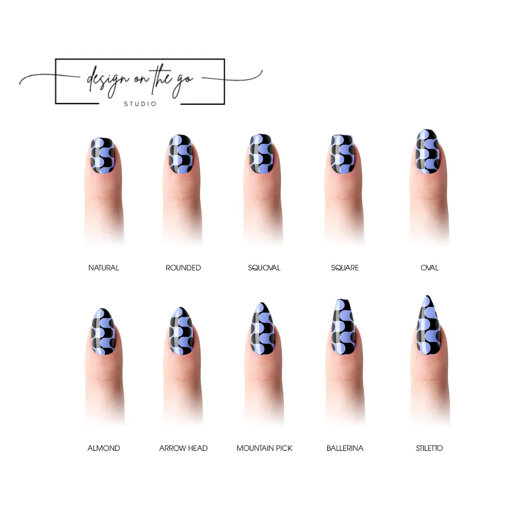 #type_manicure different shapes of manicured nails with nail wraps applied