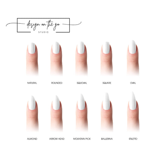 #type_manicure different shapes of manicured nails with nail wraps applied