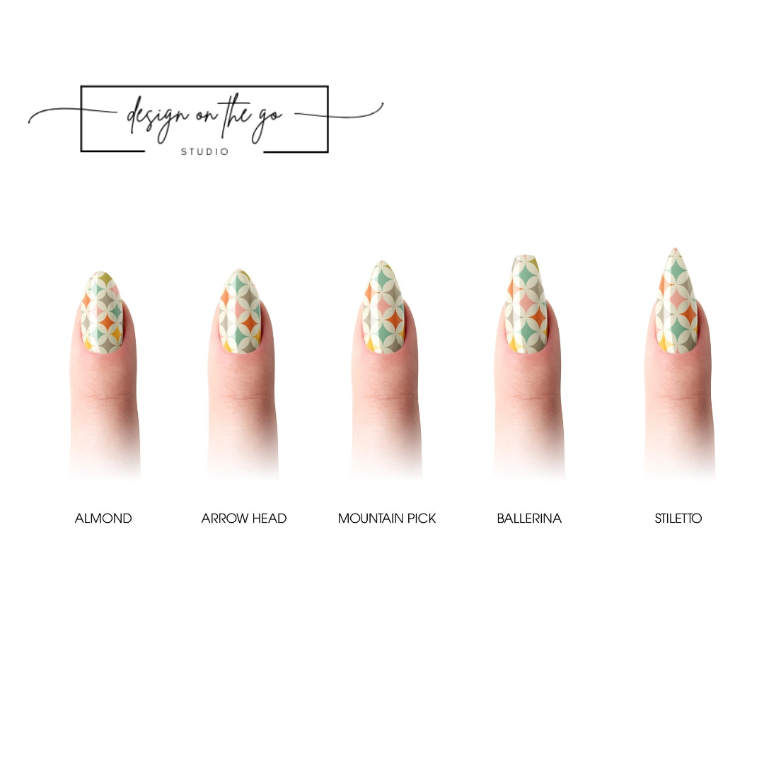 #type_manicure different shapes of manicured nails with nail wraps applied