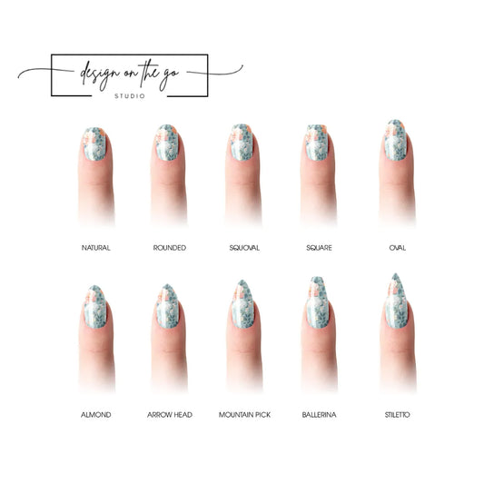 #type_manicure different shapes of manicured nails with nail wraps applied