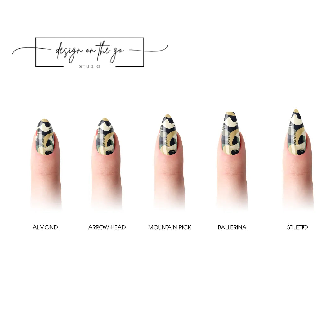 #type_manicure different shapes of manicured nails with nail wraps applied