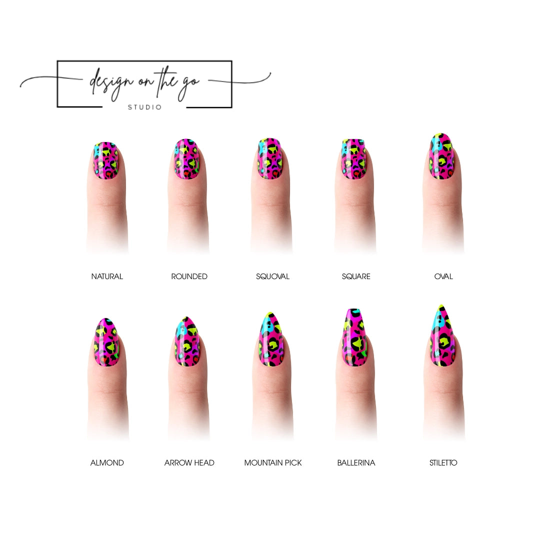 #type_manicure different shapes of manicured nails with nail wraps applied