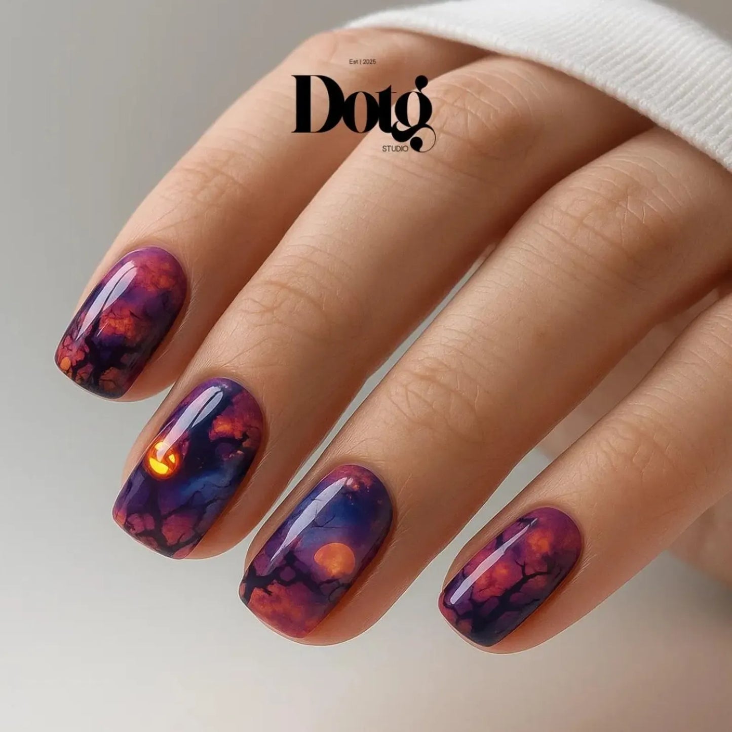 #type_manicure twilight moon Halloween nail wraps on manicured hand