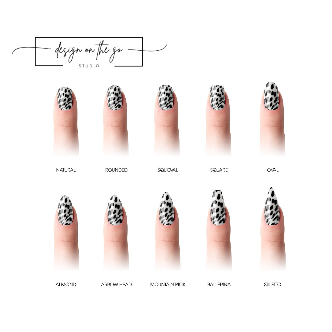 #type_manicure different shapes of manicured nails with nail wraps applied