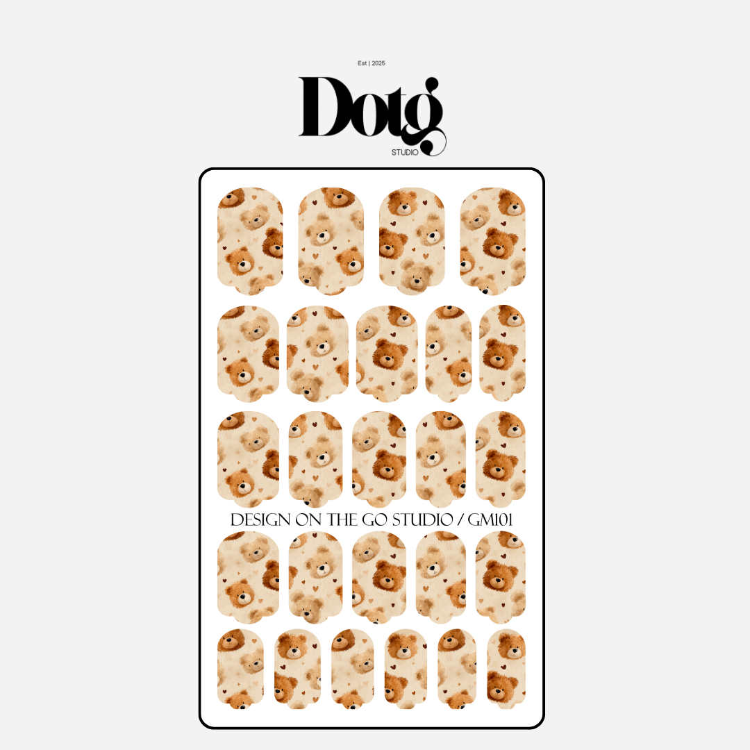 Teddy Bear Hearts Nail Polish Wraps DIY Manicure & Pedicure Stickers Nail Decal Strips