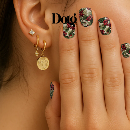 Holly Berry Nail Polish Wraps DIY Manicure and Pedicure Nail Stickers Iridescent Decal Strips