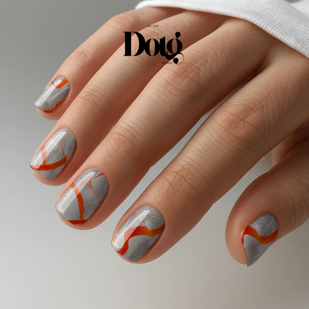 Orange Swirl Nail Wraps • Minimalist Sheer Abstract Strips • Manicure & Pedicure Stickers