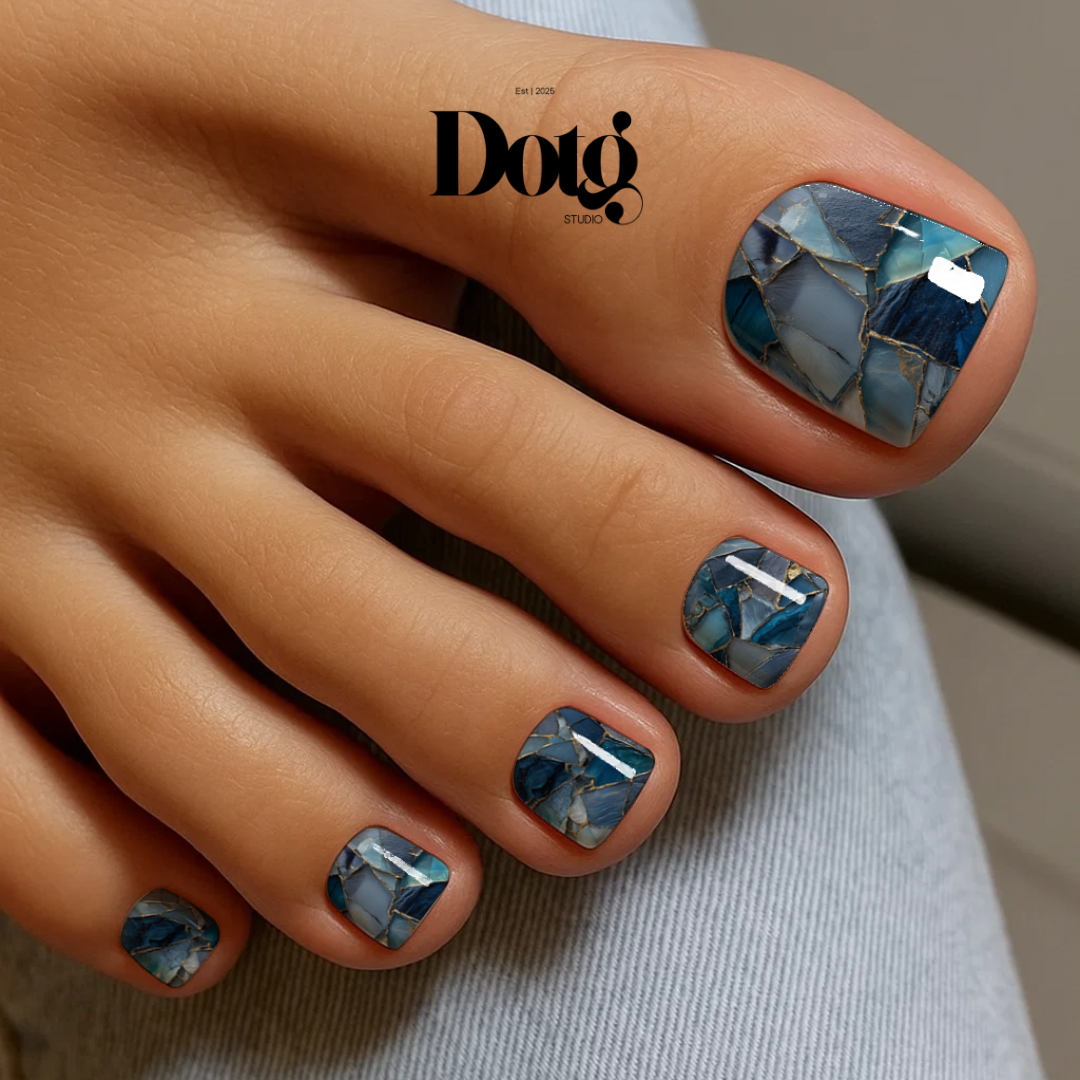 Blue Geode Nail Polish Wraps DIY Manicure & Pedicure Gold Stickers Nail Decal Strips