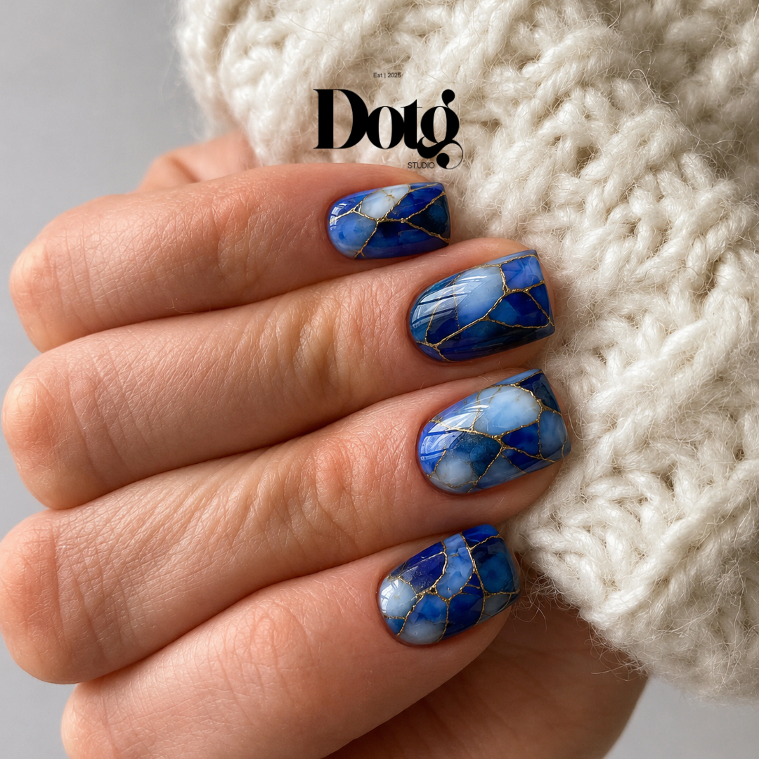 Blue Stone Nail Polish Wraps DIY Manicure & Pedicure Geometric Abstract Nail Stickers Decal Strips