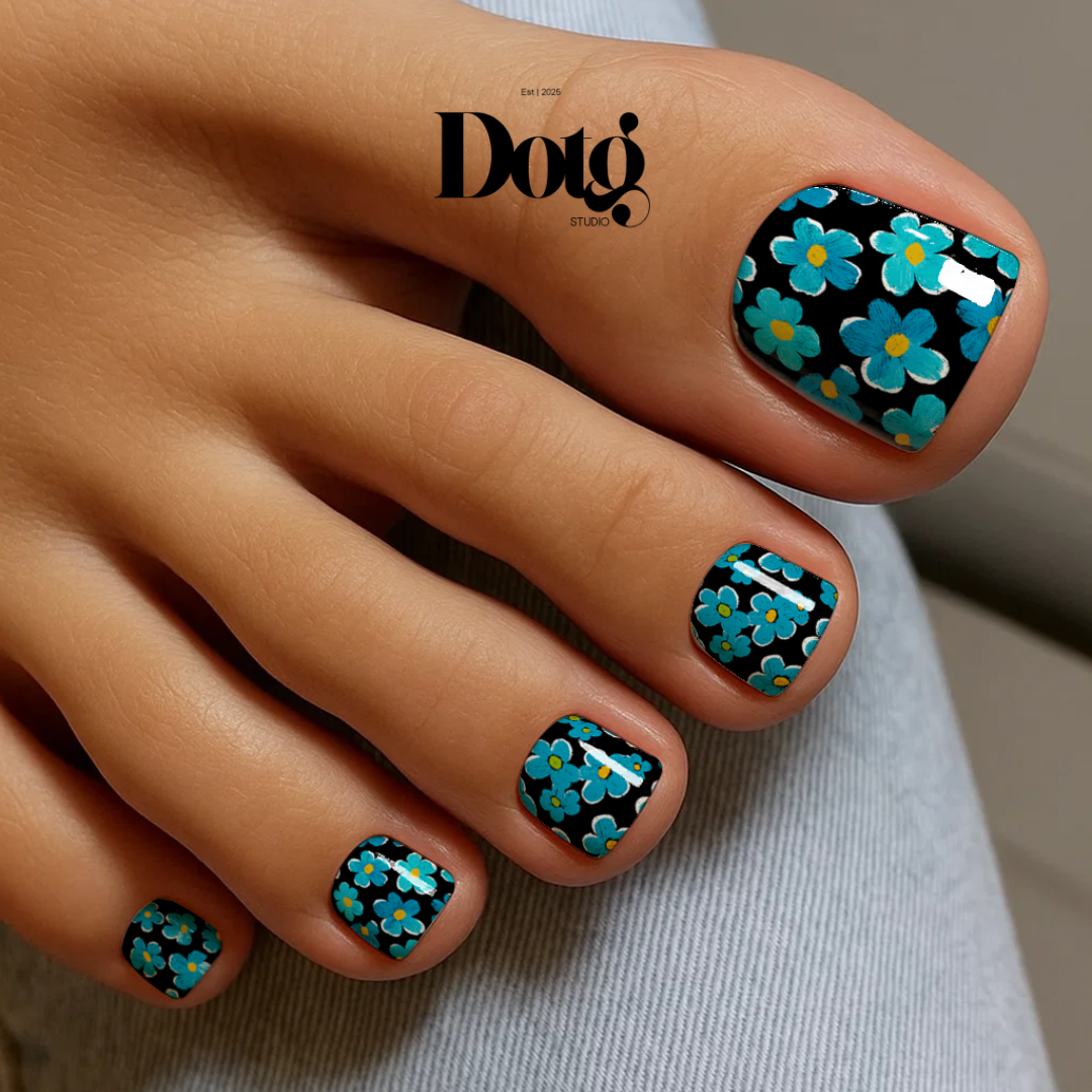 Blue Flower Nail Wraps DIY Manicure & Pedicure Stickers Graphic Nail Decal Strips