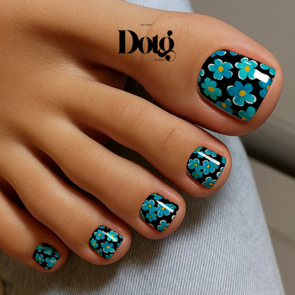 Blue Flower Nail Wraps DIY Manicure & Pedicure Stickers Graphic Nail Decal Strips