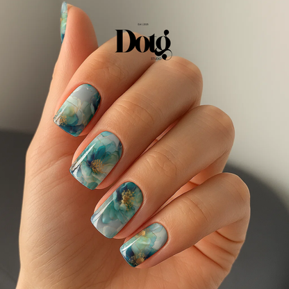 Aqua Bloom Nail Wraps DIY Manicure & Pedicure Nail Stickers Floral Garden Decal Strips