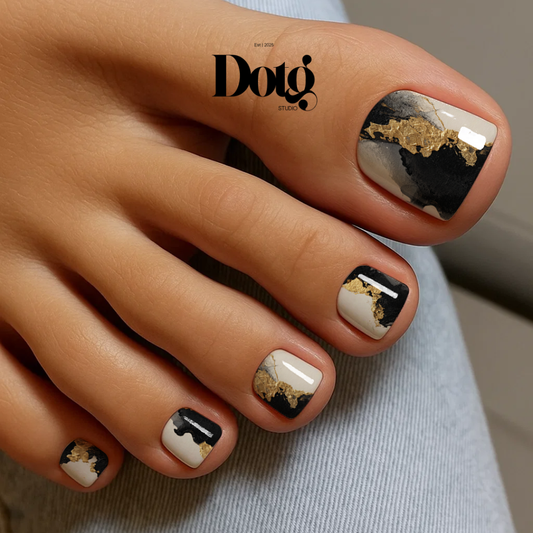 Black Gold Abstract Nail Wraps Luxury Minimalist Manicure & Pedicure Nails Stickers Smoky Marble Design