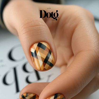 Beige Plaid Nail Wrap DIY Manicure & Pedicure Nail Stickers Decal Strips