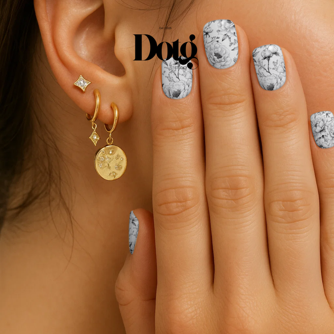 Black Peonies Nail Polish Wraps DIY Manicure and Pedicure Stickers Nail Decal Strips