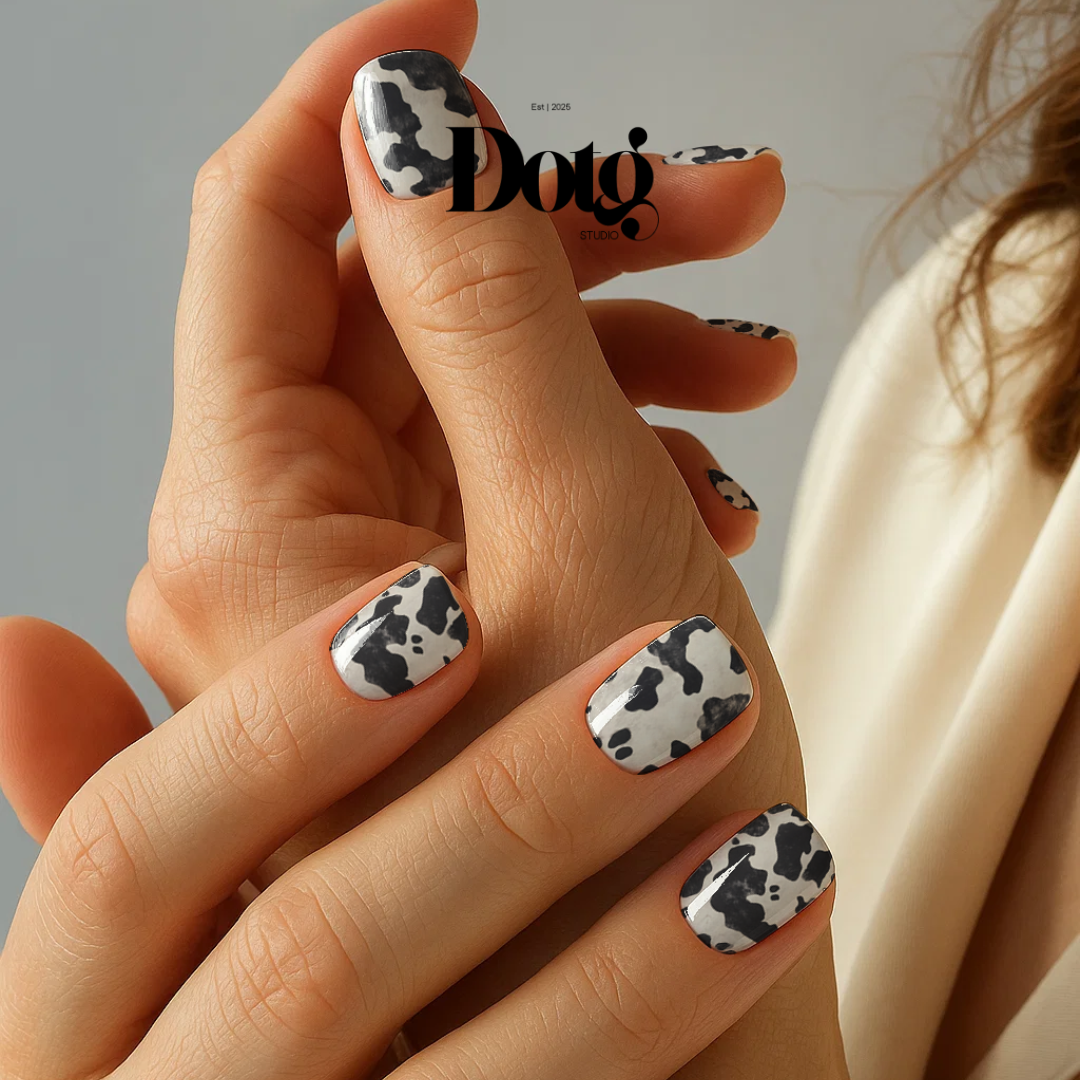 Cow Print Nail Wraps Black White Pattern Long Lasting Gel Alternative Statement Nails
