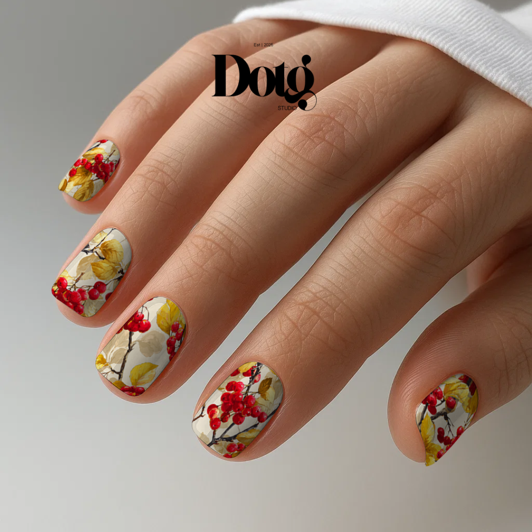 Autumn Berry Nail Polish Wraps DIY Manicure Stickers Leaves Branch Nail Decal Strips