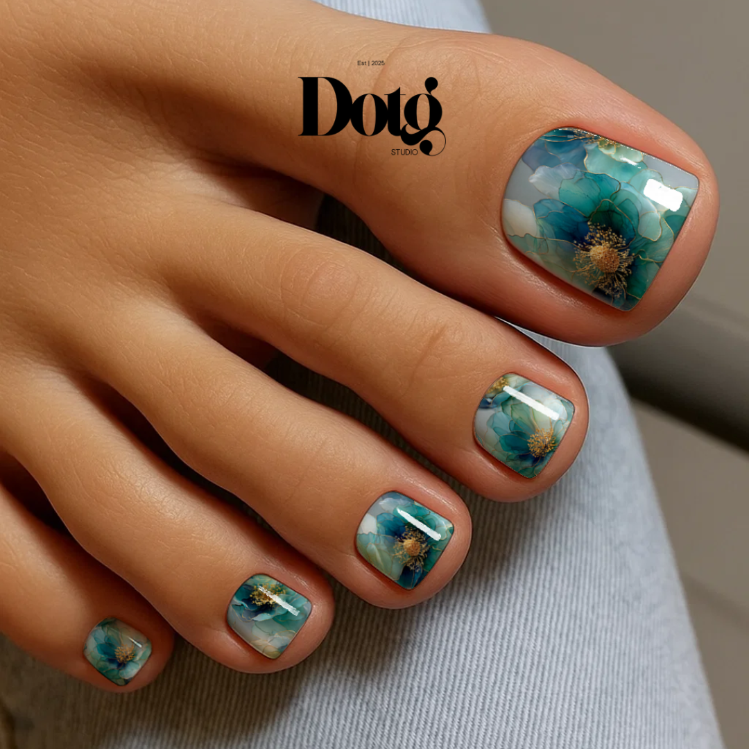 Aqua Bloom Nail Wraps DIY Manicure & Pedicure Nail Stickers Floral Garden Decal Strips