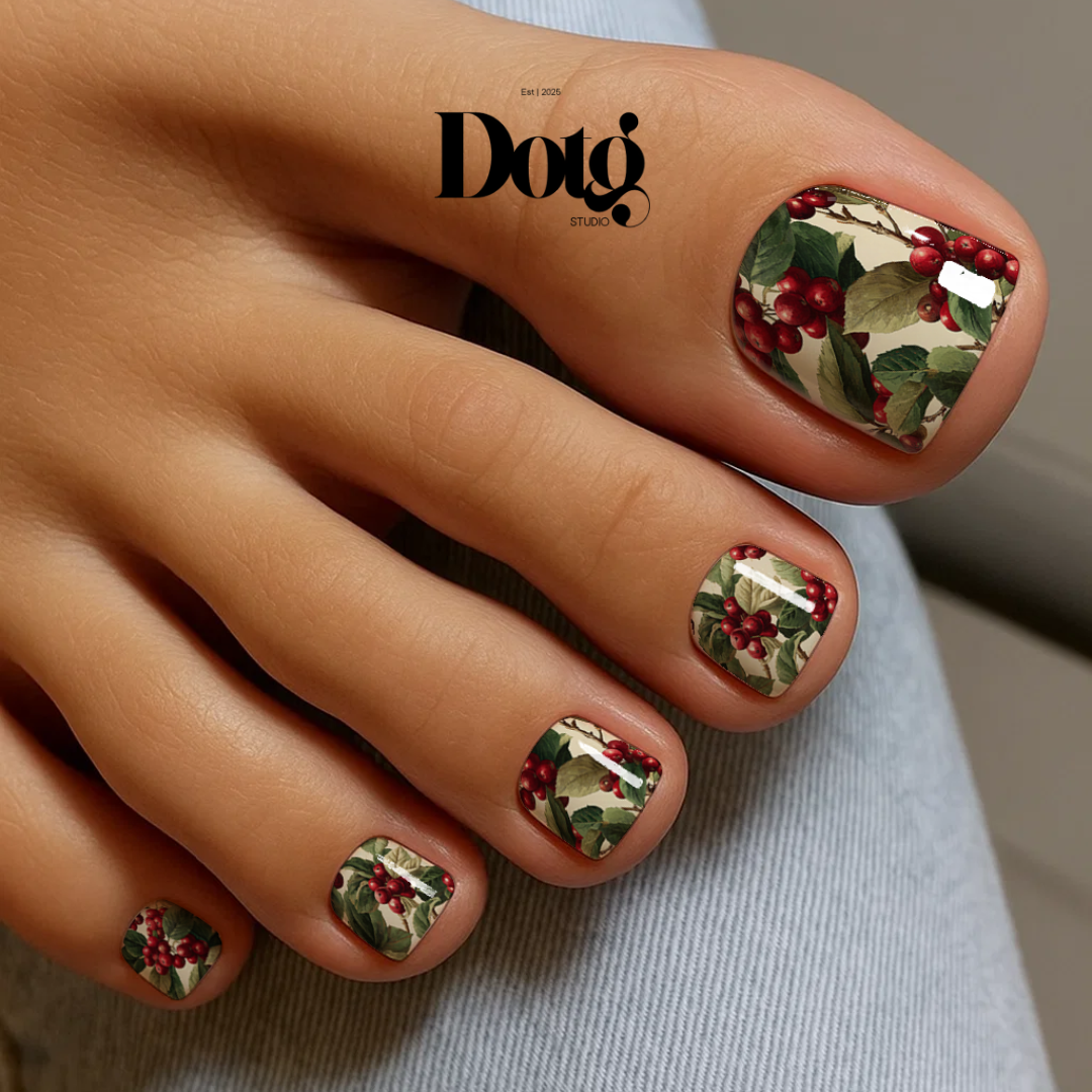 Holly Berry Nail Polish Wraps DIY Manicure and Pedicure Nail Stickers Iridescent Decal Strips