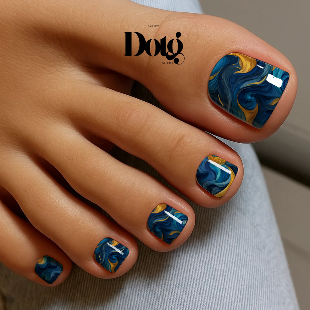 Abstract Swirl Nail Wraps DIY Manicure & Pedicure Nail Stickers Blue Sea Decal Strips