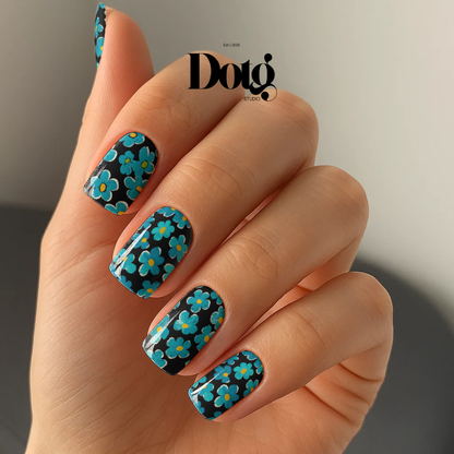 Blue Flower Nail Wraps DIY Manicure & Pedicure Stickers Graphic Nail Decal Strips