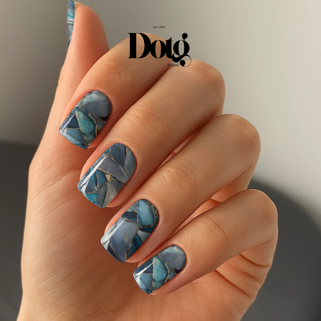 Blue Geode Nail Polish Wraps DIY Manicure & Pedicure Gold Stickers Nail Decal Strips