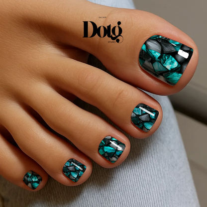 Green Stone Nail Polish Wraps DIY Manicure & Pedicure Mosaic Glass Nail Stickers Decal Strips