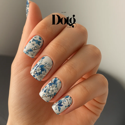 Blue Botanicals Nail Wraps DIY Manicure & Pedicure Stickers Spring Nail Decal Strips