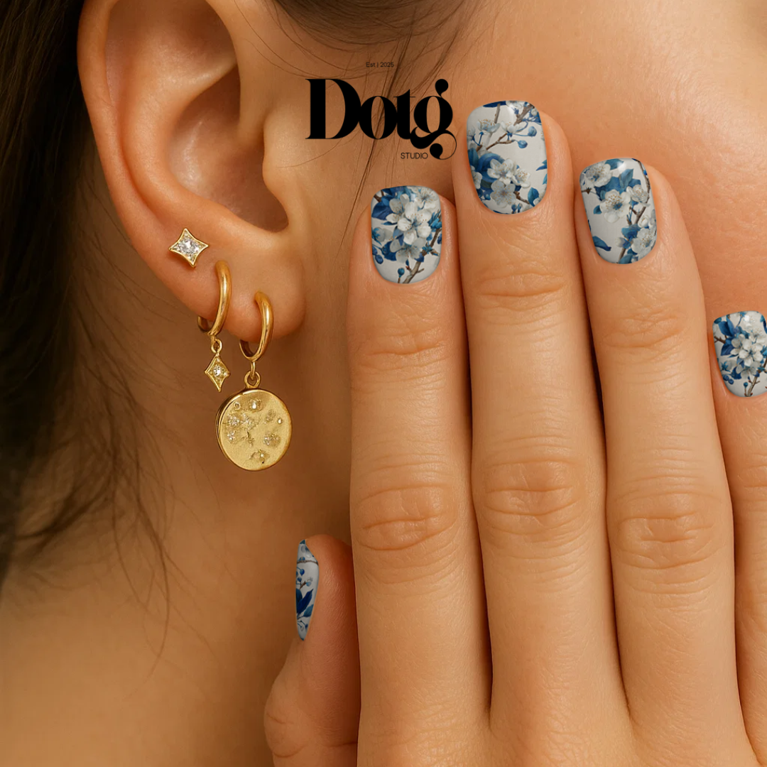 Blue Botanicals Nail Wraps DIY Manicure & Pedicure Stickers Spring Nail Decal Strips