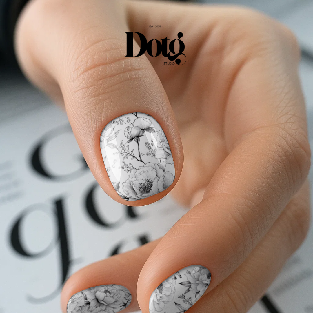 Black Peonies Nail Polish Wraps DIY Manicure and Pedicure Stickers Nail Decal Strips
