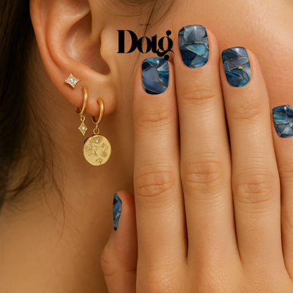 Blue Geode Nail Polish Wraps DIY Manicure & Pedicure Gold Stickers Nail Decal Strips