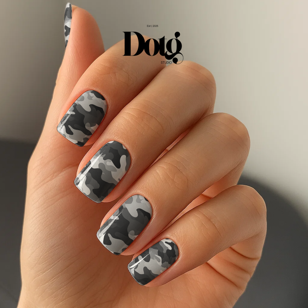 Gray Camo Nail Wraps DIY Manicure Stickers Army Nail Decal Strips
