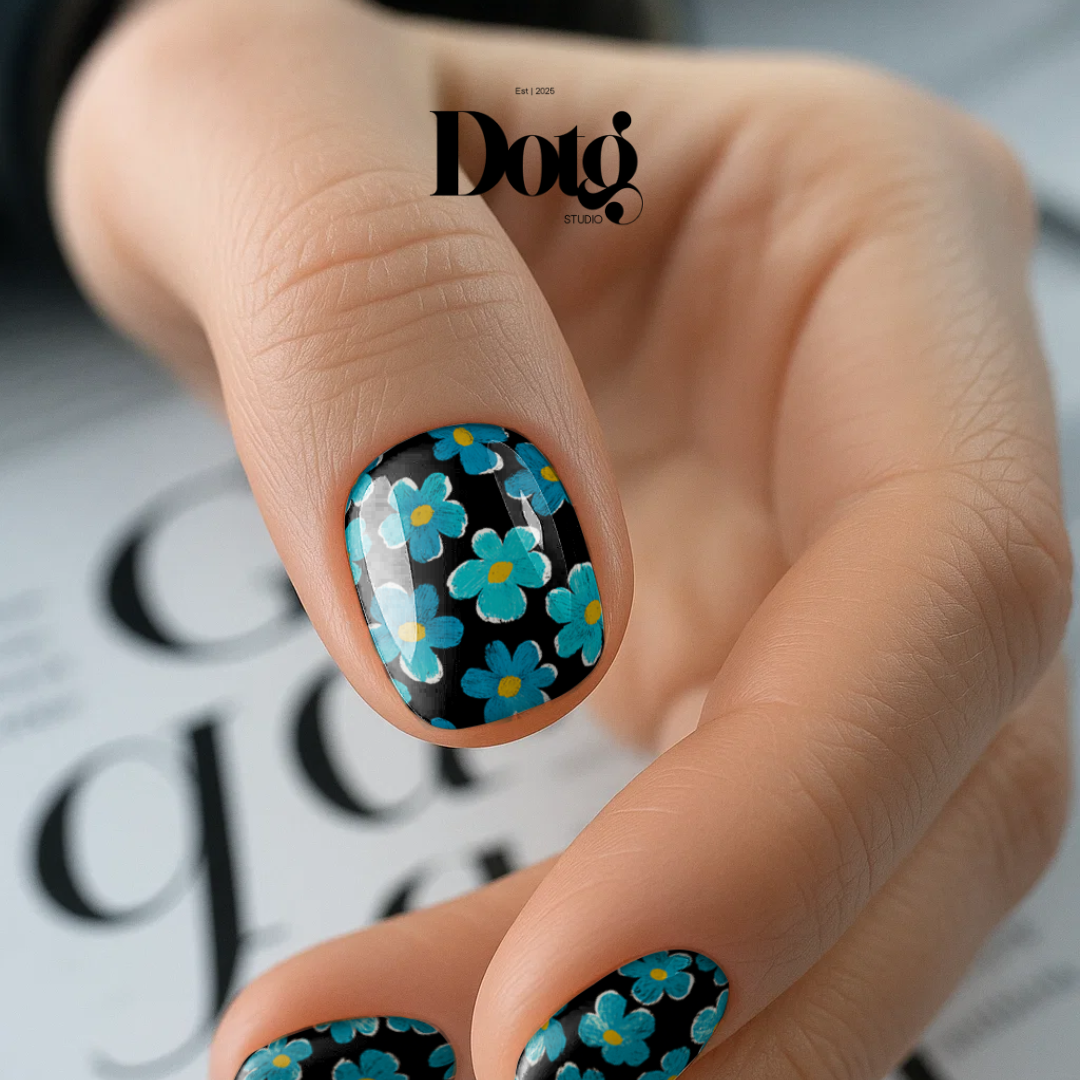 Blue Flower Nail Wraps DIY Manicure & Pedicure Stickers Graphic Nail Decal Strips
