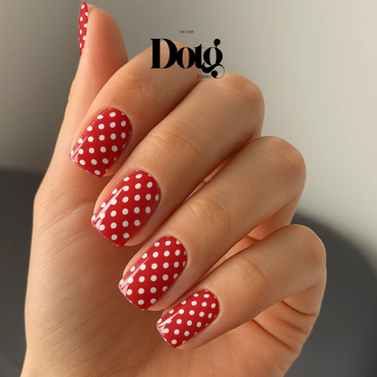 Red Polka-Dot Nail Wraps DIY Manicure Stickers Retro Nail Decal Strips