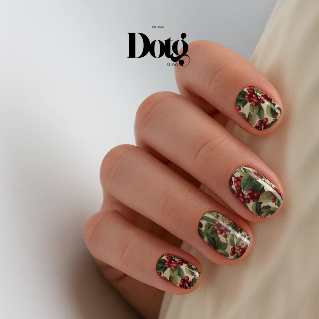 Holly Berry Nail Polish Wraps DIY Manicure and Pedicure Nail Stickers Iridescent Decal Strips