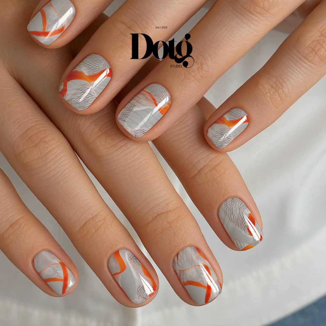 Orange Swirl Nail Wraps • Minimalist Sheer Abstract Strips • Manicure & Pedicure Stickers