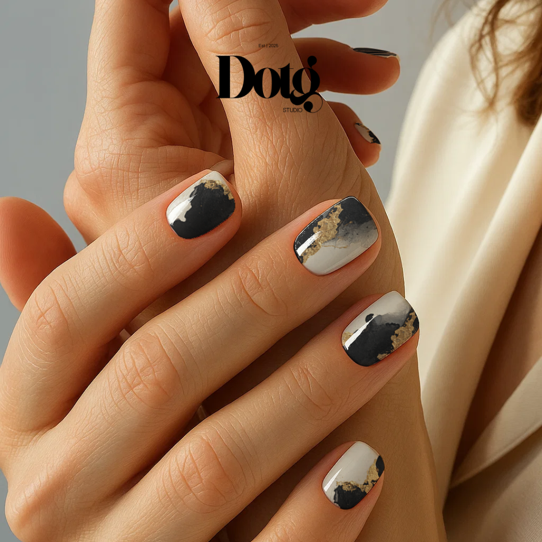 Black Gold Abstract Nail Wraps Luxury Minimalist Manicure & Pedicure Nails Stickers Smoky Marble Design