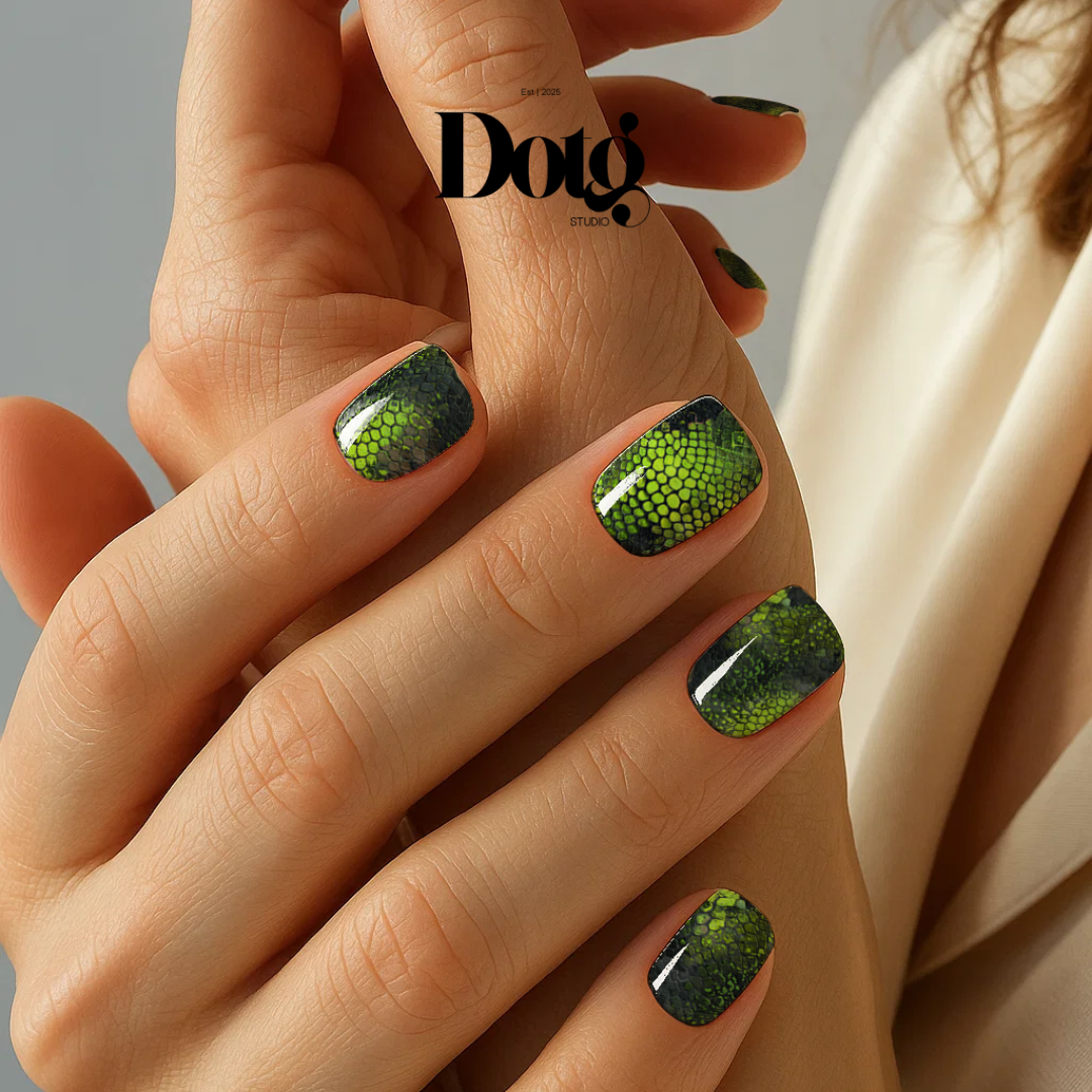 Neon Green Snake Skin Nail Wraps • Reptile Texture Statement Nails  • Pedicure & Manicure Stickers